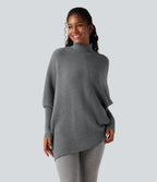 High Neck Batwing Long Sleeve Asymmetric Hem Work Jumper — Frost Gray — view 1