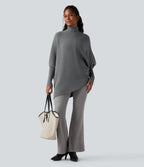 High Neck Batwing Long Sleeve Asymmetric Hem Work Jumper — Frost Gray — view 6
