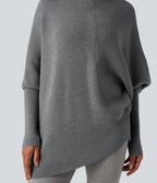 High Neck Batwing Long Sleeve Asymmetric Hem Work Jumper — Frost Gray — view 4
