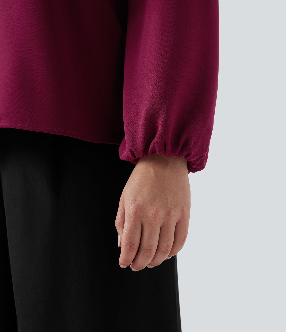 V Neck Long Sleeve Work Top — Beet Red — view 6