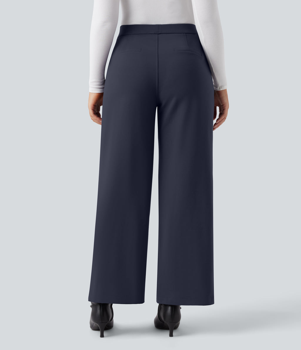 Plush Thermal High Waisted Straight Leg Work Trousers with Pockets — Overture — view 3