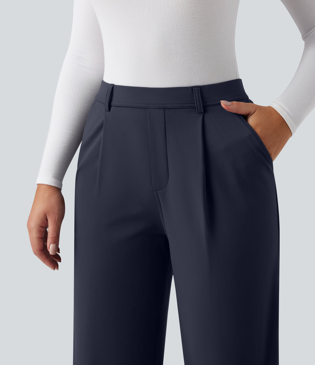 Plush Thermal High Waisted Straight Leg Work Trousers with Pockets — Overture — view 5
