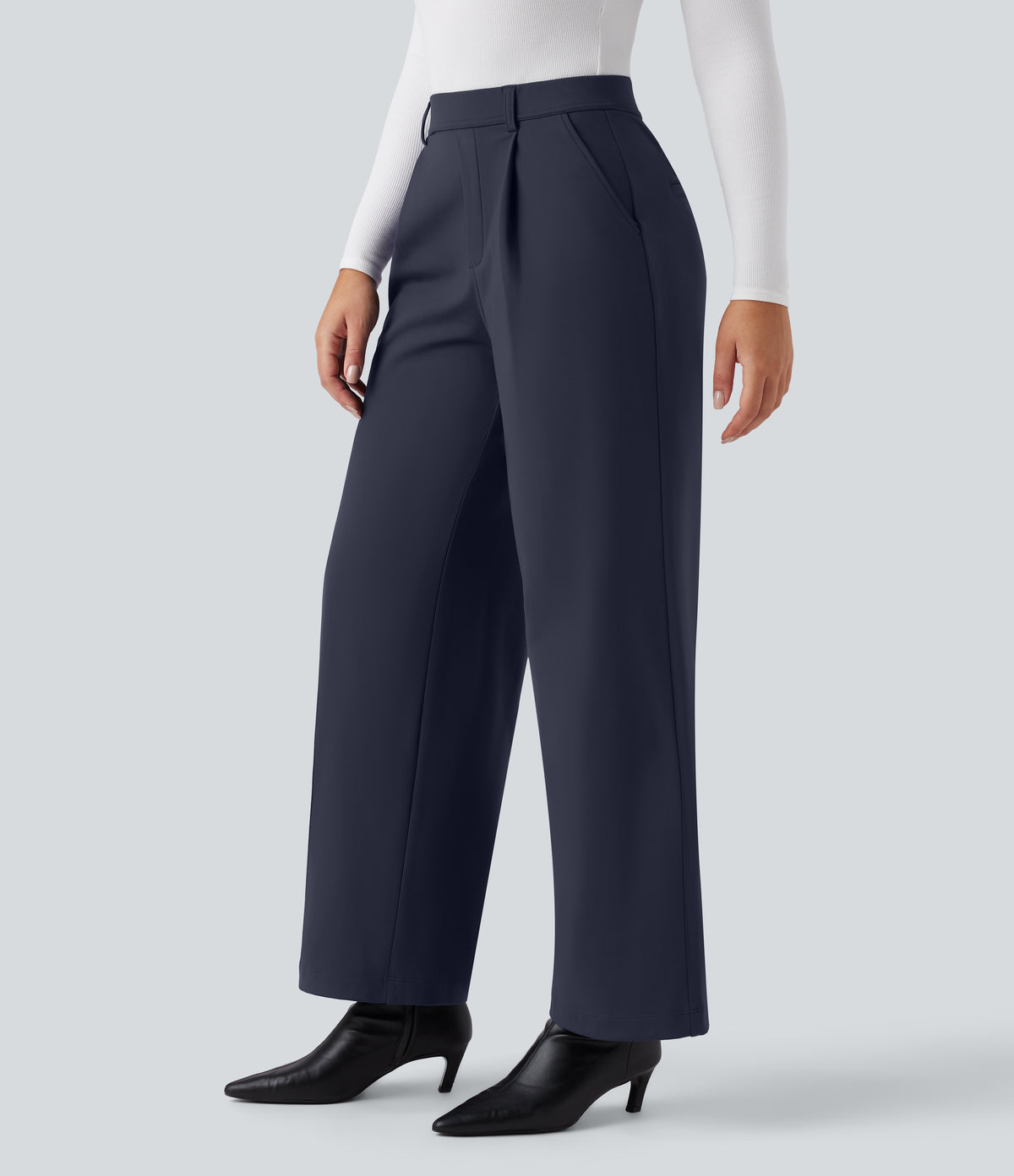 Plush Thermal High Waisted Straight Leg Work Trousers with Pockets — Overture — view 4