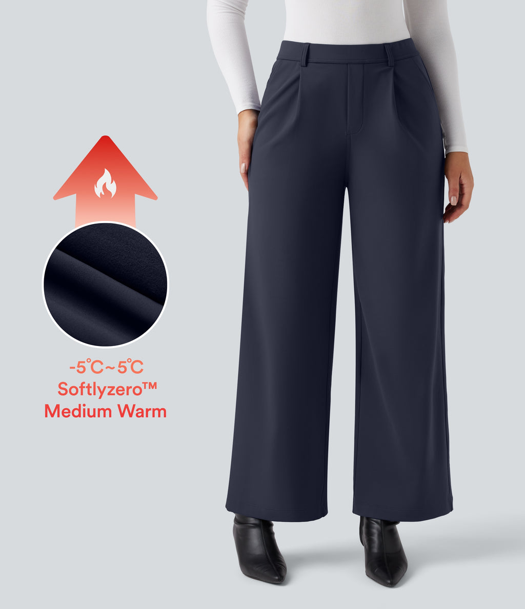 Plush Thermal High Waisted Straight Leg Work Trousers with Pockets — Overture — view 1