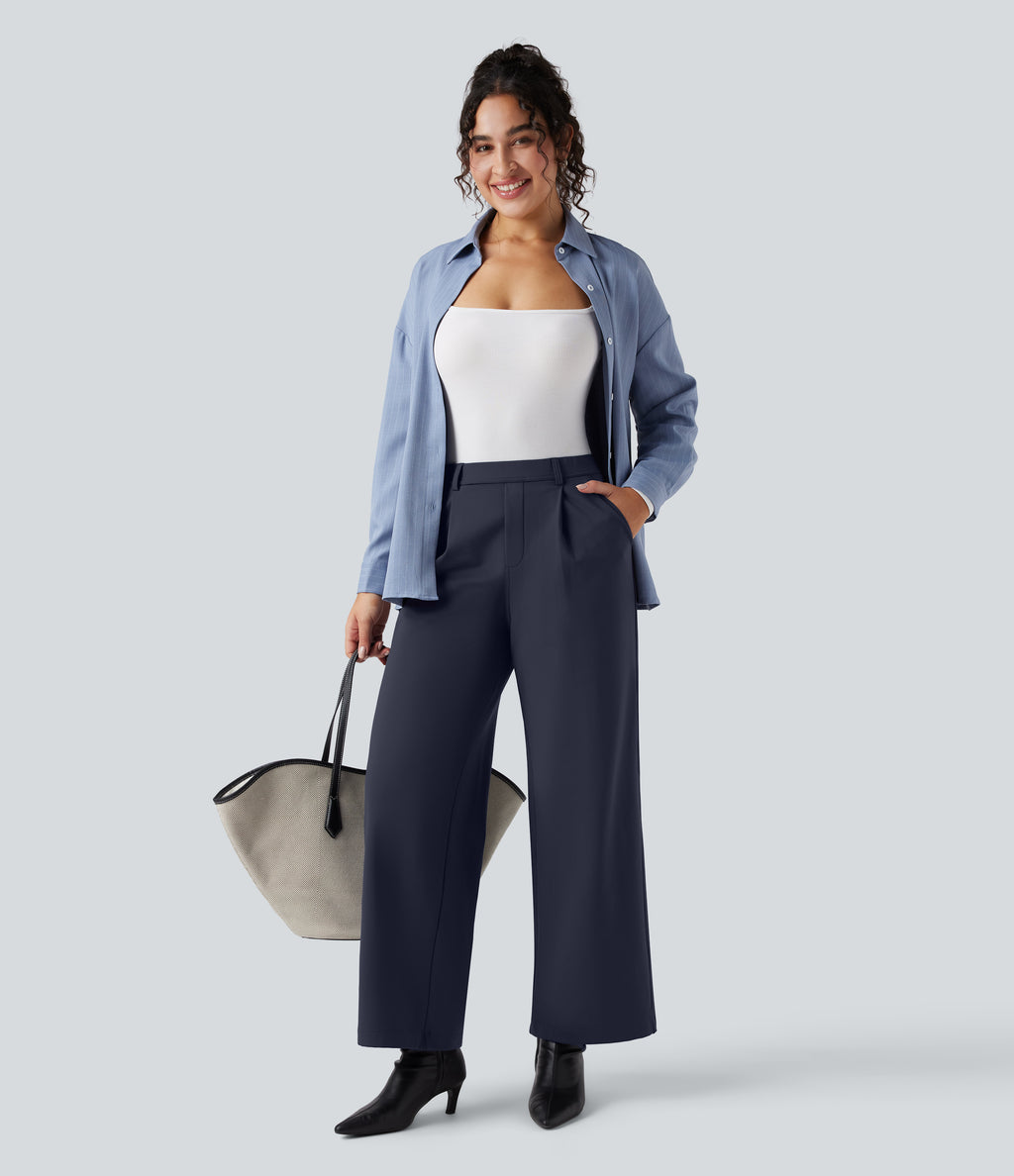Plush Thermal High Waisted Straight Leg Work Trousers with Pockets — Overture — view 7