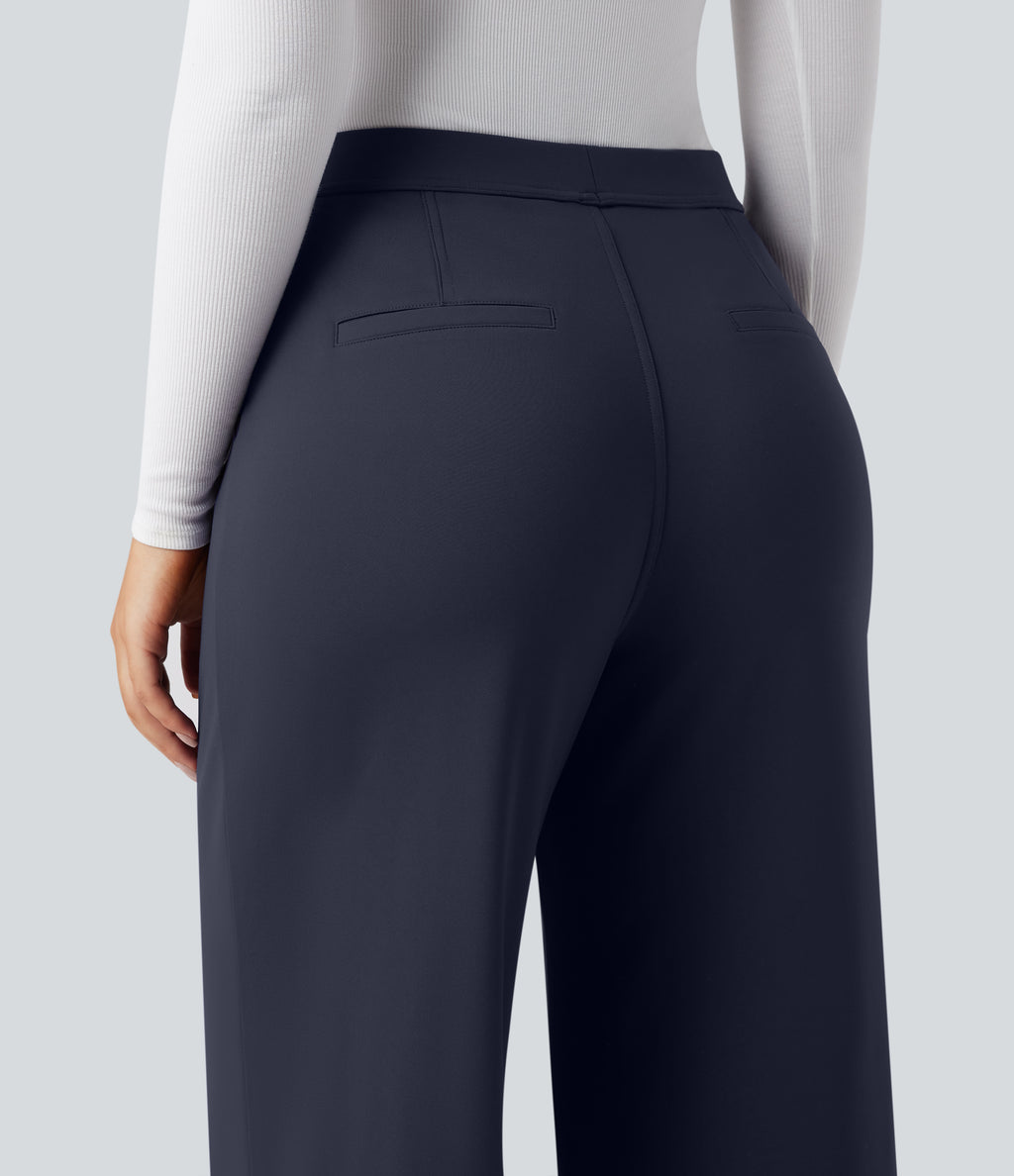 Plush Thermal High Waisted Straight Leg Work Trousers with Pockets — Overture — view 6
