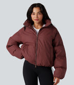 High-neck Drawstring Hem Oversize Casual Puffer Jacket with Pockets — Cowhide — view 8