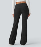 Foldover Low Rise Jumper Knit Flared Casual Trousers — Black — view 2