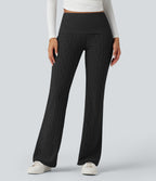 Foldover Low Rise Jumper Knit Flared Casual Trousers — Black — view 1