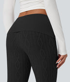 Foldover Low Rise Jumper Knit Flared Casual Trousers — Black — view 5