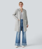 Collar Long Sleeve Button Fly Casual Longline Cardigan with Pockets — Fog Gray — view 8