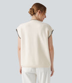 Round Neck Color Block Work Jumper Vest — Slightly Pink — view 2