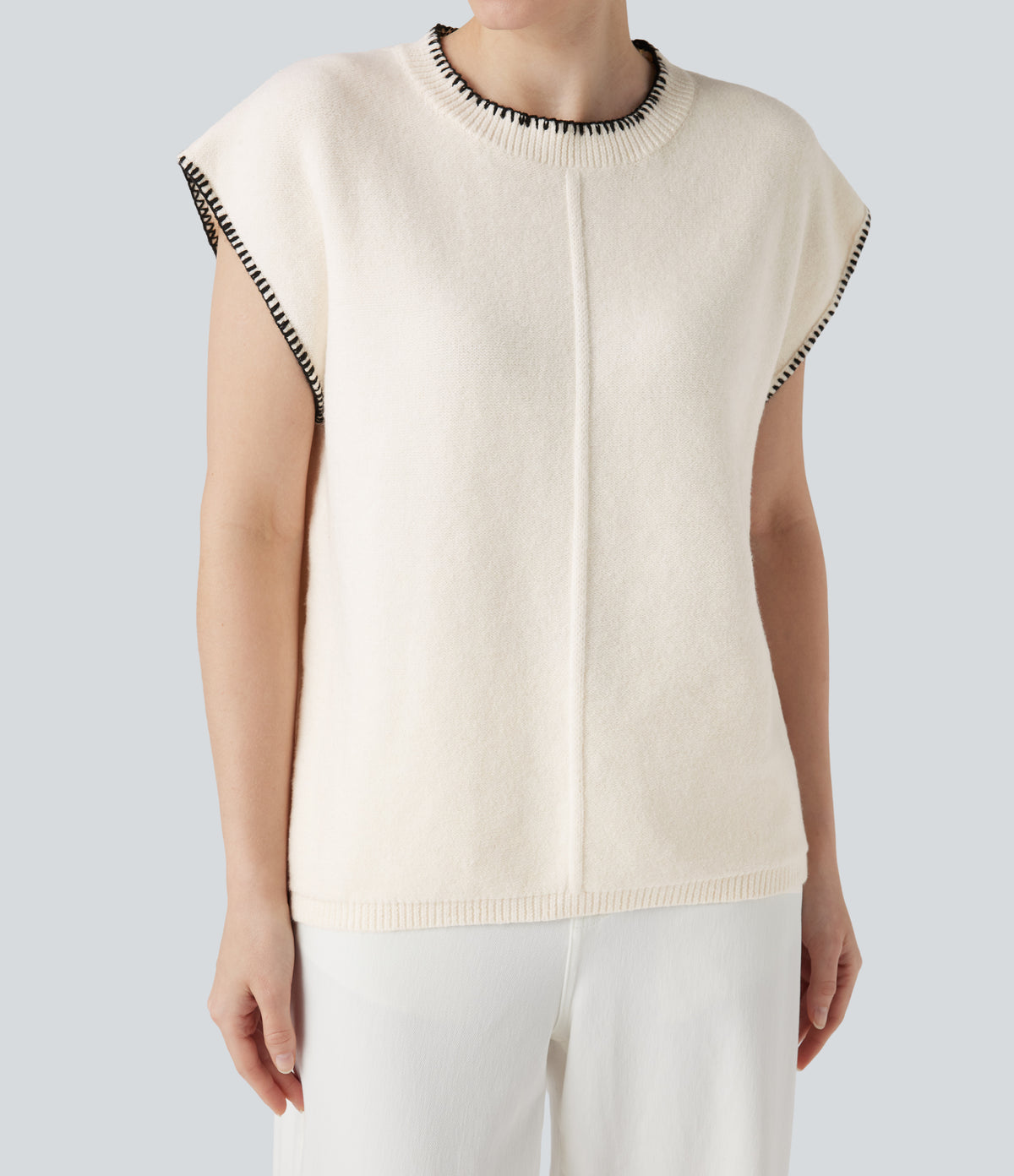 Round Neck Color Block Work Jumper Vest — Slightly Pink — view 5