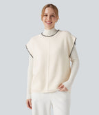 Round Neck Color Block Work Jumper Vest — Slightly Pink — view 3