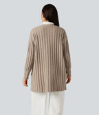Long Sleeve Casual Cardigan with Pockets — Doeskin — view 2