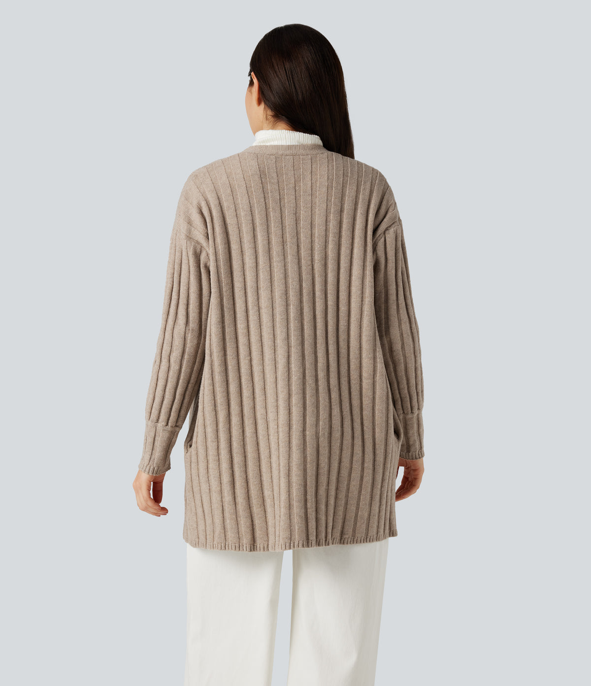 Long Sleeve Casual Cardigan with Pockets — Doeskin — view 2