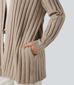 Long Sleeve Casual Cardigan with Pockets — Doeskin — view 4