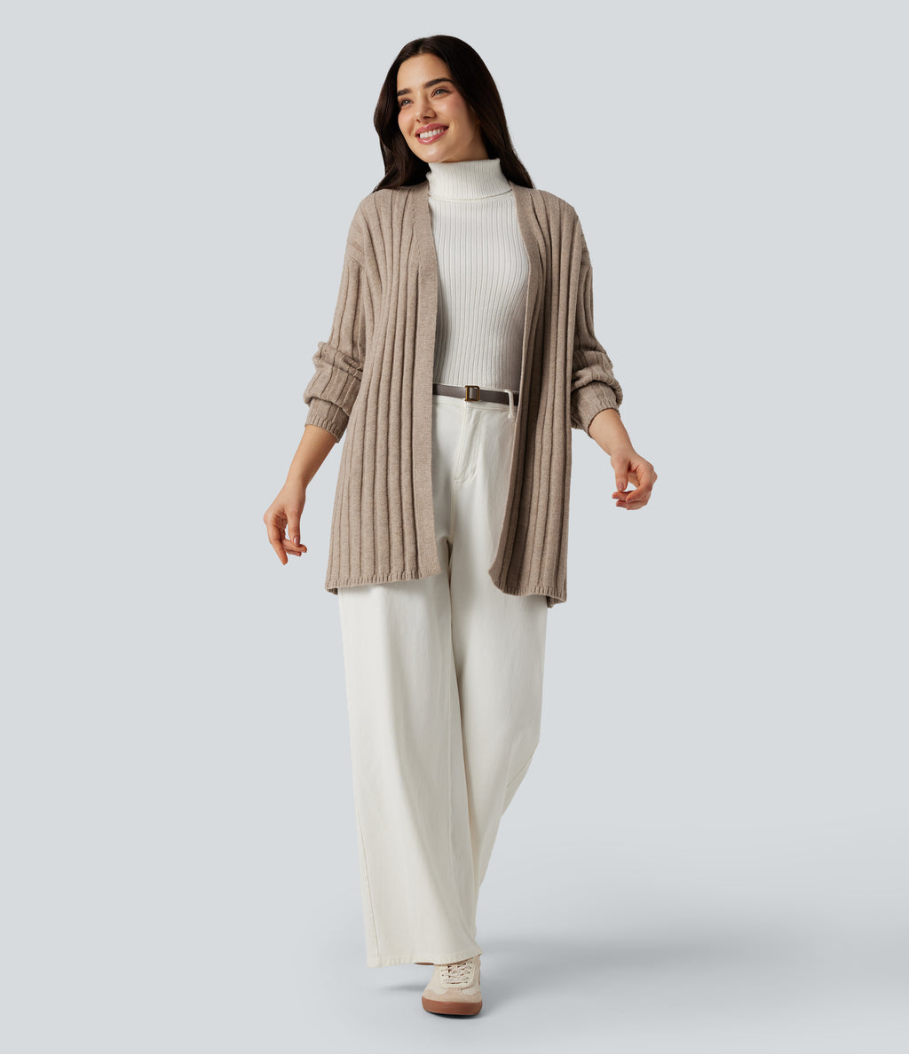 Long Sleeve Casual Cardigan with Pockets — Doeskin — view 5