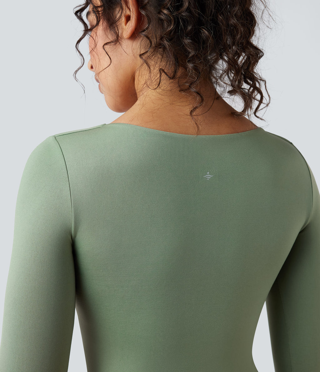OneForm Seamless Flow V-neck Long Sleeve Yoga Sports Top — Basil — view 5
