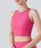 Land to Water Crisscross Back Built-in Bra Cropped Tankini Top Swimsuit — Claret Red — view 5