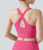 Land to Water Crisscross Back Built-in Bra Cropped Tankini Top Swimsuit — Claret Red — view 1