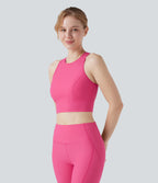 Land to Water Crisscross Back Built-in Bra Cropped Tankini Top Swimsuit — Claret Red — view 4