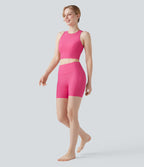 Land to Water Crisscross Back Built-in Bra Cropped Tankini Top Swimsuit — Claret Red — view 6
