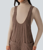 V Neck Corduroy Casual Dungarees with Pockets — Acorn — view 4