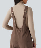 V Neck Corduroy Casual Dungarees with Pockets — Acorn — view 6