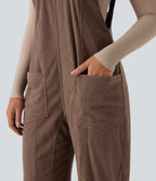 V Neck Corduroy Casual Dungarees with Pockets — Acorn — view 5