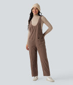 V Neck Corduroy Casual Dungarees with Pockets — Acorn — view 7