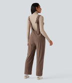 V Neck Corduroy Casual Dungarees with Pockets — Acorn — view 2
