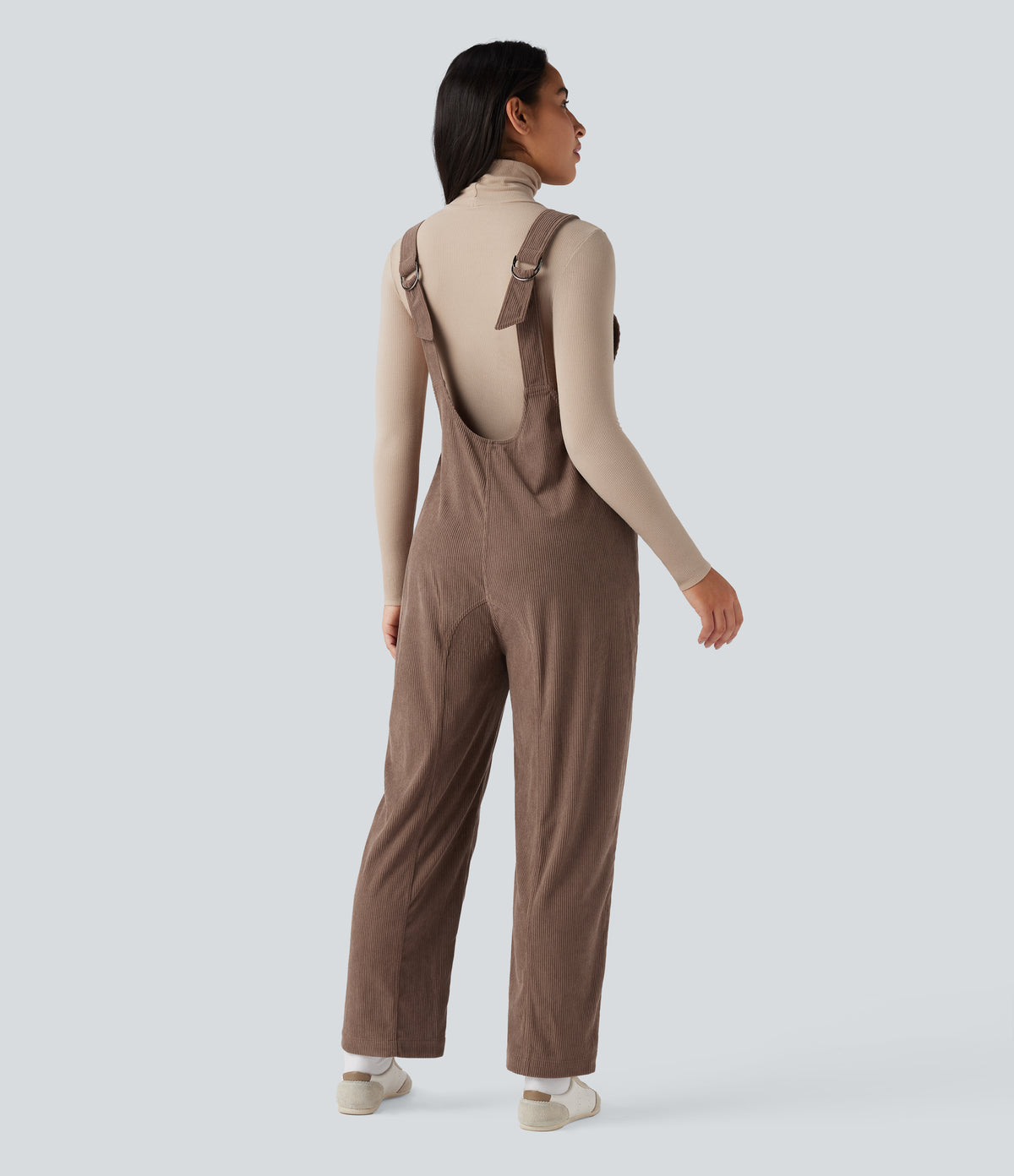 V Neck Corduroy Casual Dungarees with Pockets — Acorn — view 2