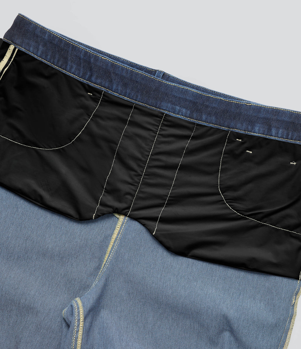 Plus Size High Waisted Tummy Control Straight Leg Washed Casual Jeans with Pockets — Distressed Denim Dark Blue — view 7
