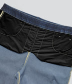 Plus Size High Waisted Tummy Control Straight Leg Washed Casual Jeans with Pockets — Distressed Denim Dark Blue — view 7