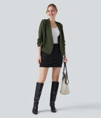 Wear-Resistant V-neck 3/4 Sleeve Ponte Roma Work Blazer — Deep Woodland Green — view 8