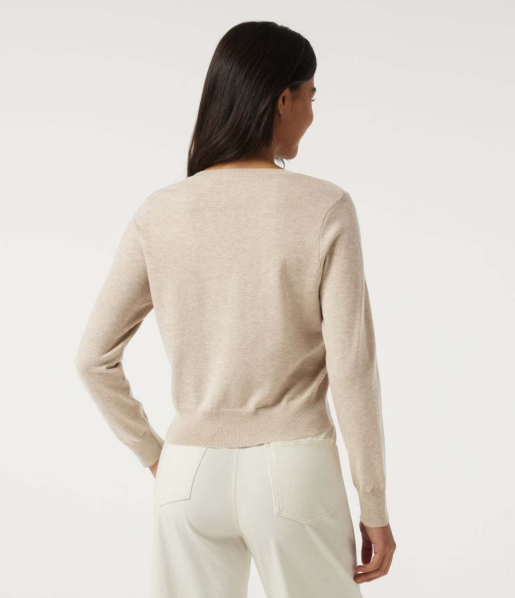 Round Neck Long Sleeve Wool-Blend Work Jumper — Sandshell — view 2