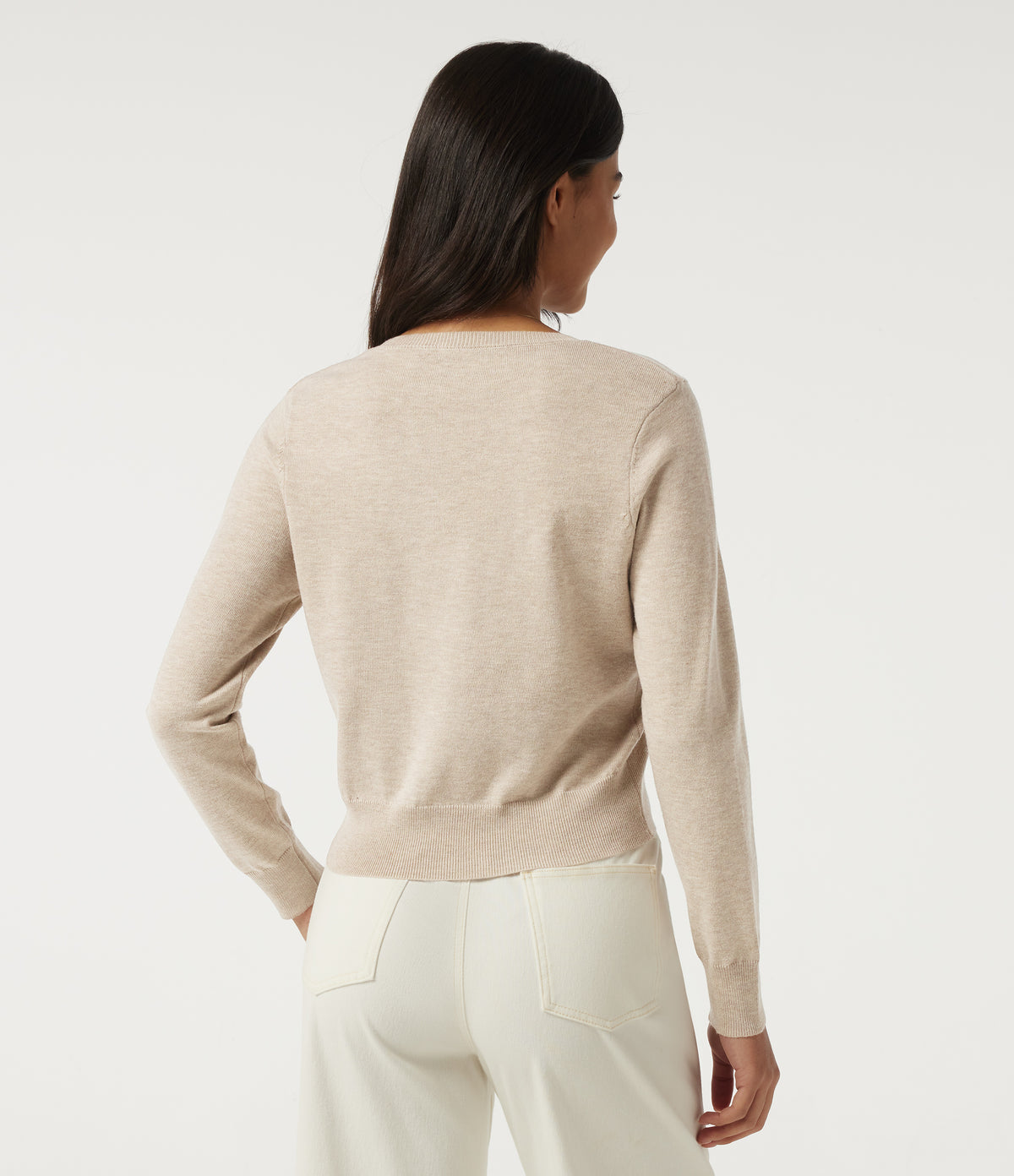 Round Neck Long Sleeve Wool-Blend Work Jumper — Sandshell — view 2