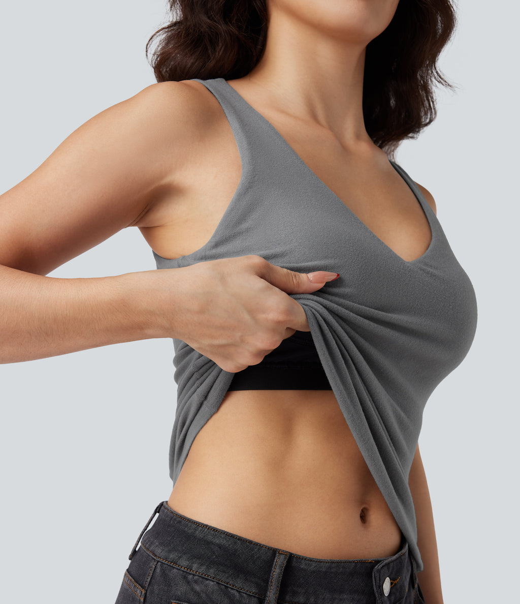 HeatCore V Neck Push-Up Casual Warming Tank Top A/B Cup — Steel Gray — view 4