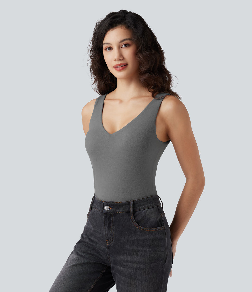 HeatCore V Neck Push-Up Casual Warming Tank Top A/B Cup — Steel Gray — view 3