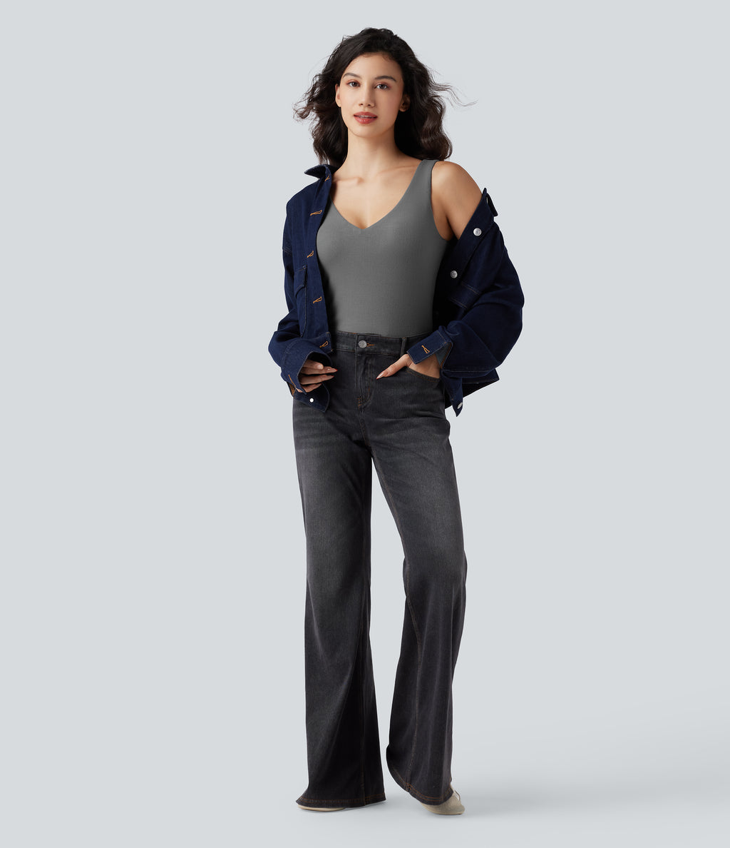 HeatCore V Neck Push-Up Casual Warming Tank Top A/B Cup — Steel Gray — view 7