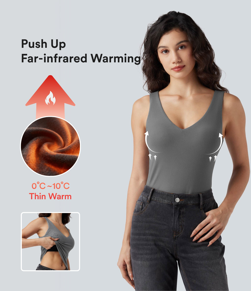HeatCore V Neck Push-Up Casual Warming Tank Top A/B Cup — Steel Gray — view 1