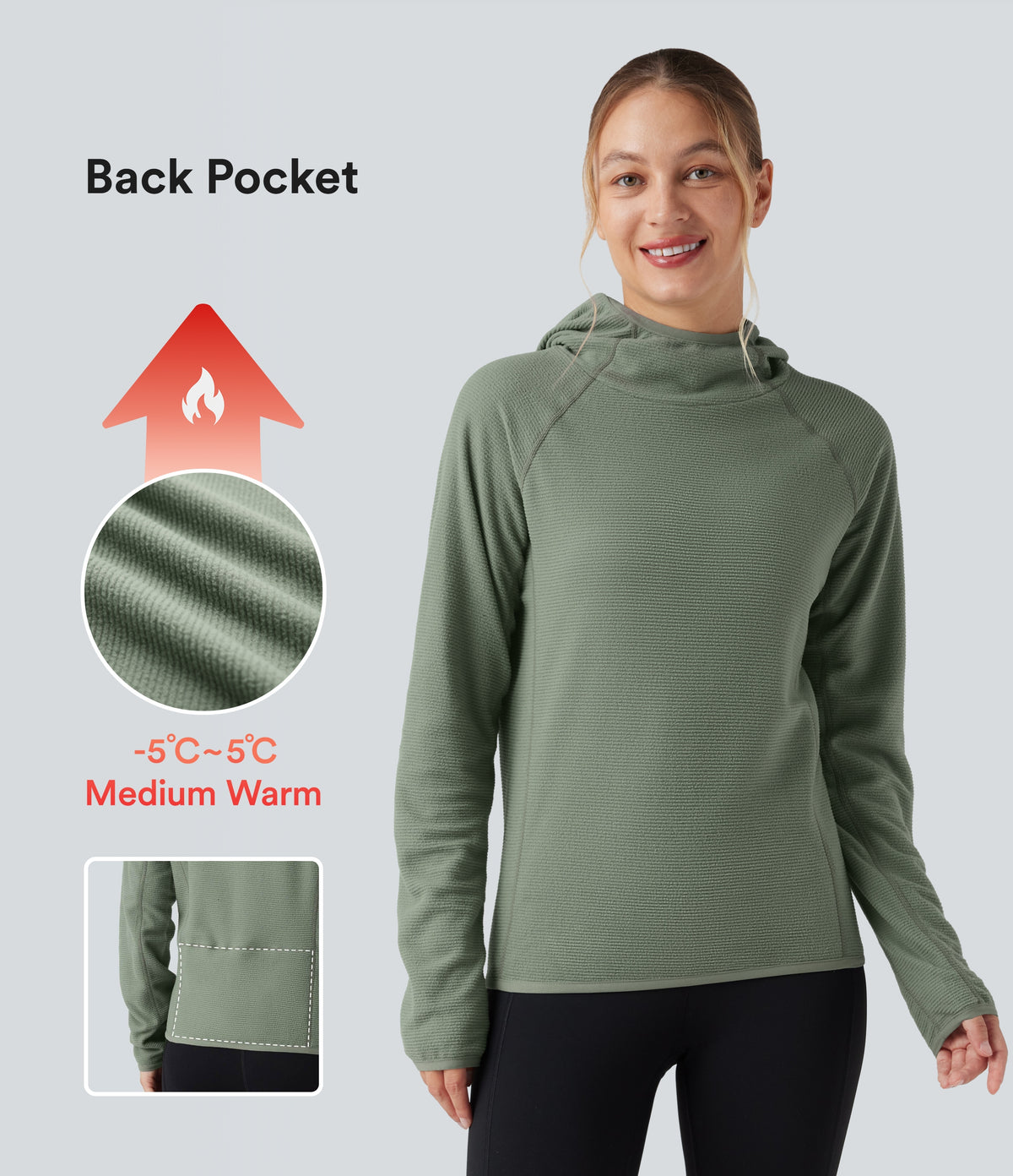 Hooded Long Sleeve Fleece Casual Sweatshirt with Pocket — Sea Spray — view 1