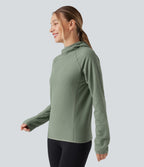 Hooded Long Sleeve Fleece Casual Sweatshirt with Pocket — Sea Spray — view 3