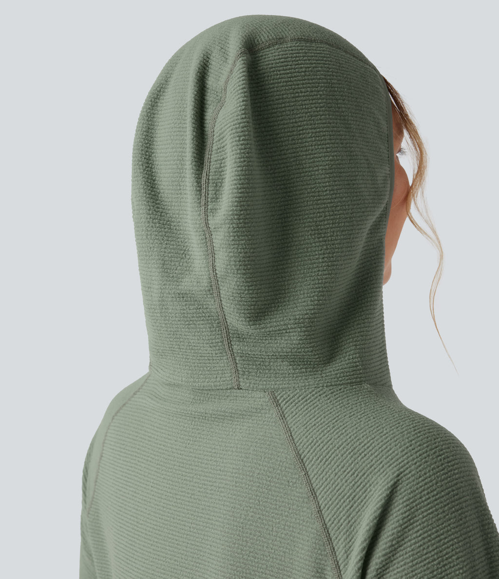 Hooded Long Sleeve Fleece Casual Sweatshirt with Pocket — Sea Spray — view 4