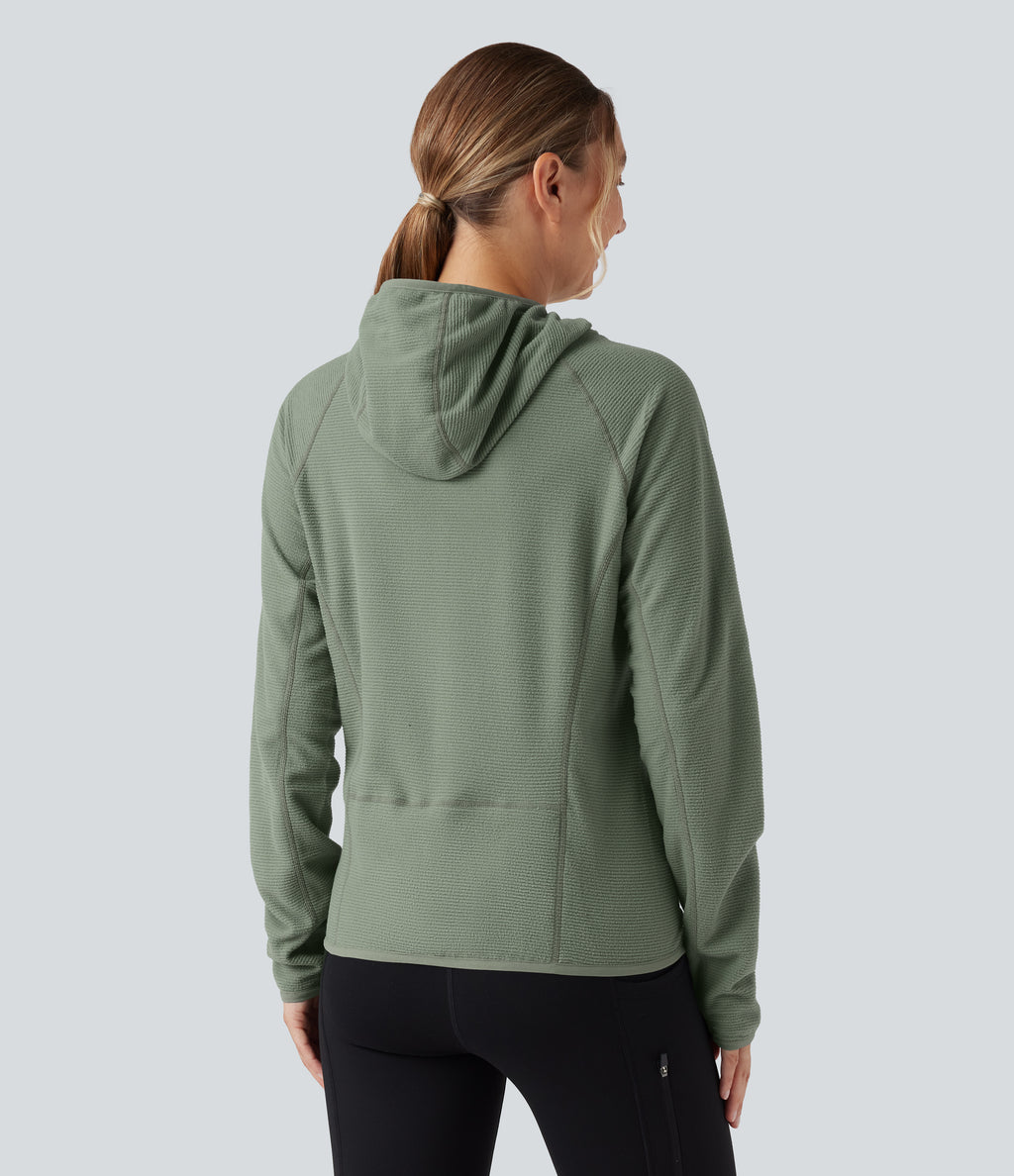 Hooded Long Sleeve Fleece Casual Sweatshirt with Pocket — Sea Spray — view 2