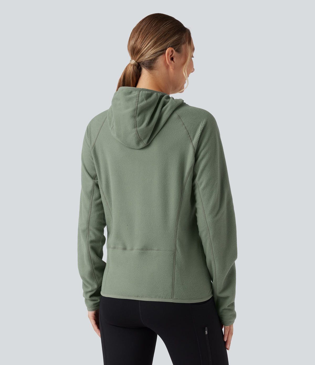 Hooded Long Sleeve Fleece Casual Sweatshirt with Pocket — Sea Spray — view 2