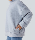 Mock Neck Long Sleeve Casual Sherpa Sweatshirt with Pockets — Arctic Ice — view 4