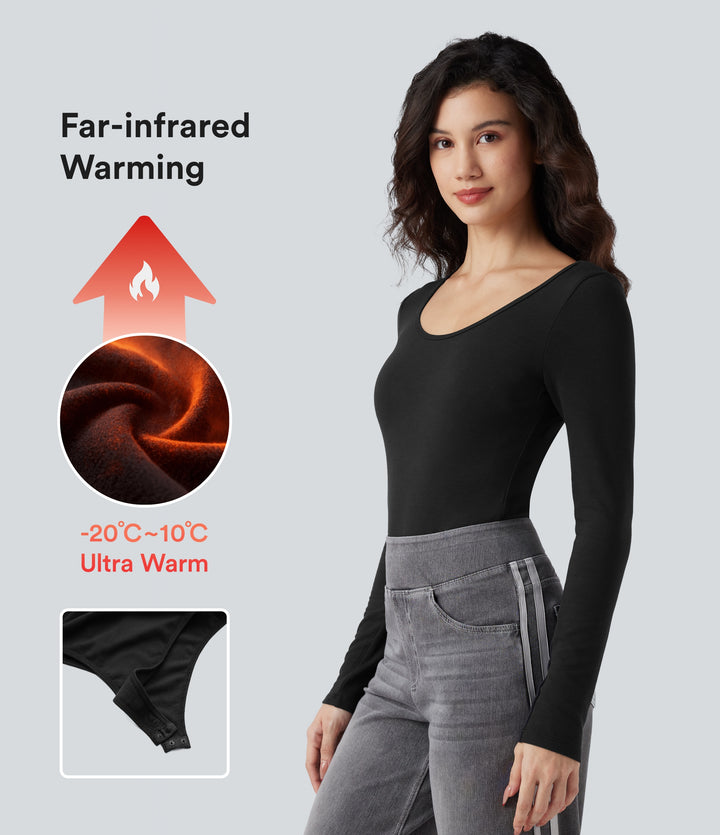 HeatCore Scoop Neck Long Sleeve Skinny Casual Warming Bodysuit — Black — view 1