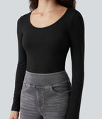 HeatCore Scoop Neck Long Sleeve Skinny Casual Warming Bodysuit — Black — view 6